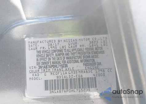 2017 Nissan Sentra Sv z USA, uszkodzony, nr VIN 3N1AB7AP0HL715235